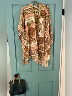 Pink & Cream Baroque Print Kimono Jacket